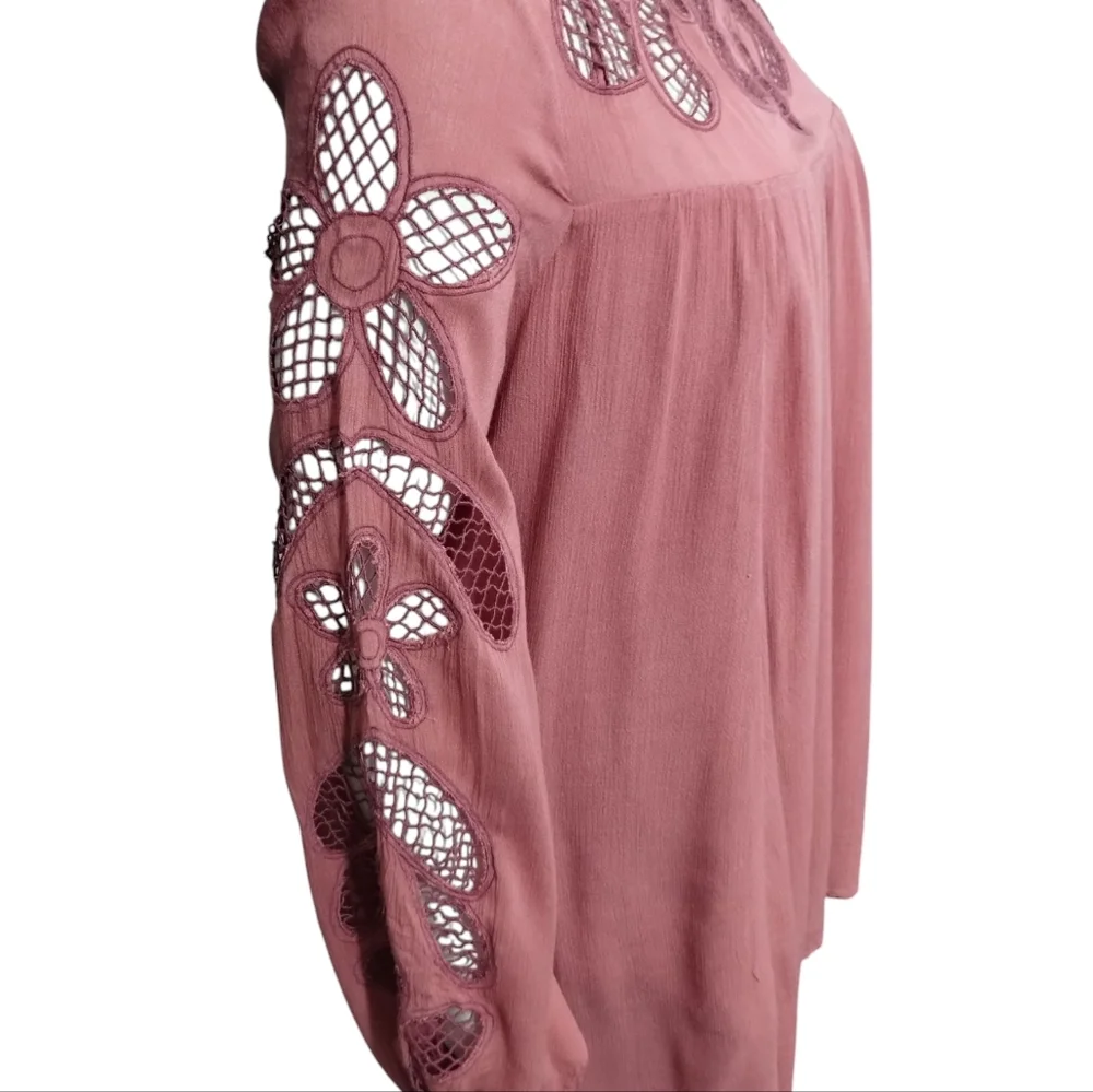 Free People Women's Gauze Lattice Whimsical Fairy Boho Mini Dress Size XS Oversi